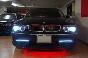 BMW E66 グリル内LED装飾 LEDイカリング ロービーム8000K取り付け